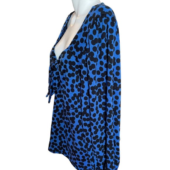 Ava & Viv Top Tunic Women's Size XXL Blue Black Circles V-Neck Ties Chest - Picture 5 of 7